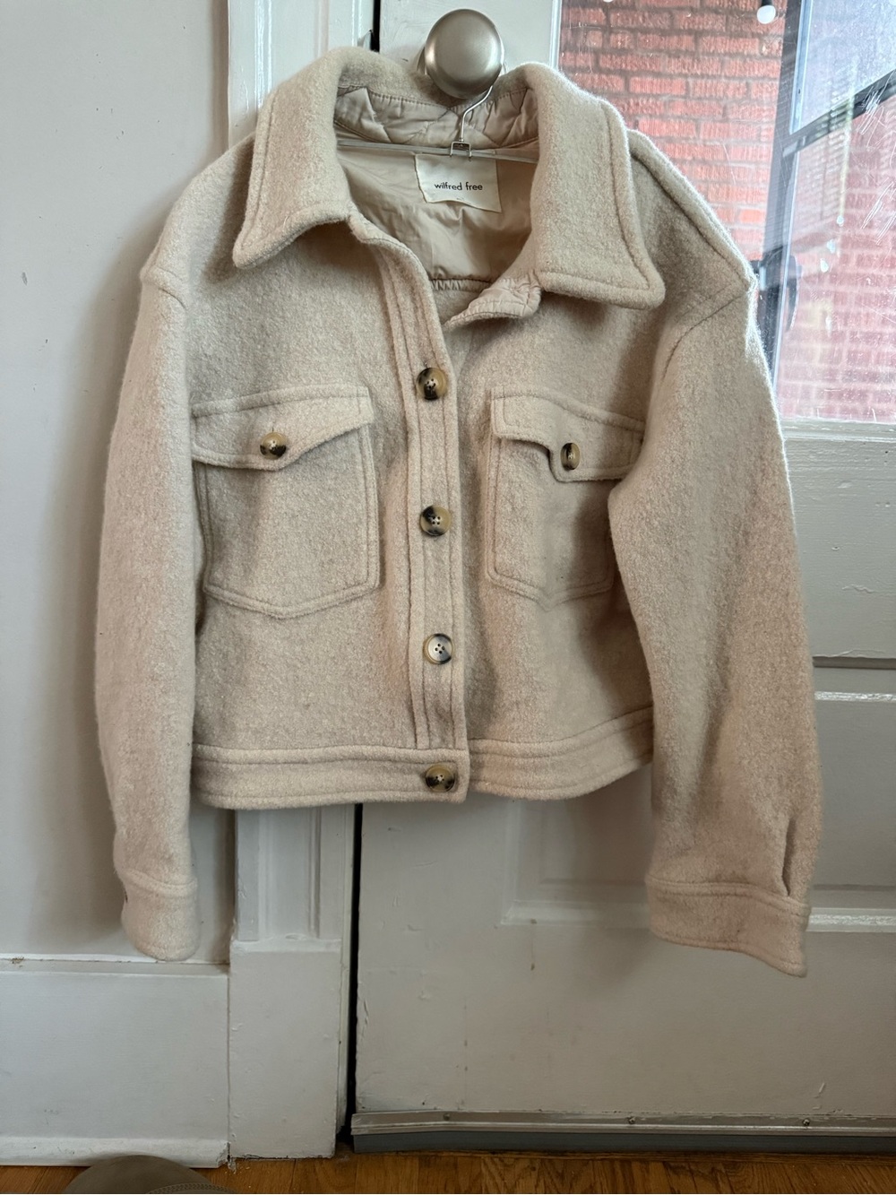 Aritzia Wilfred Cream Wool Blend Button-Front Jacket (L)